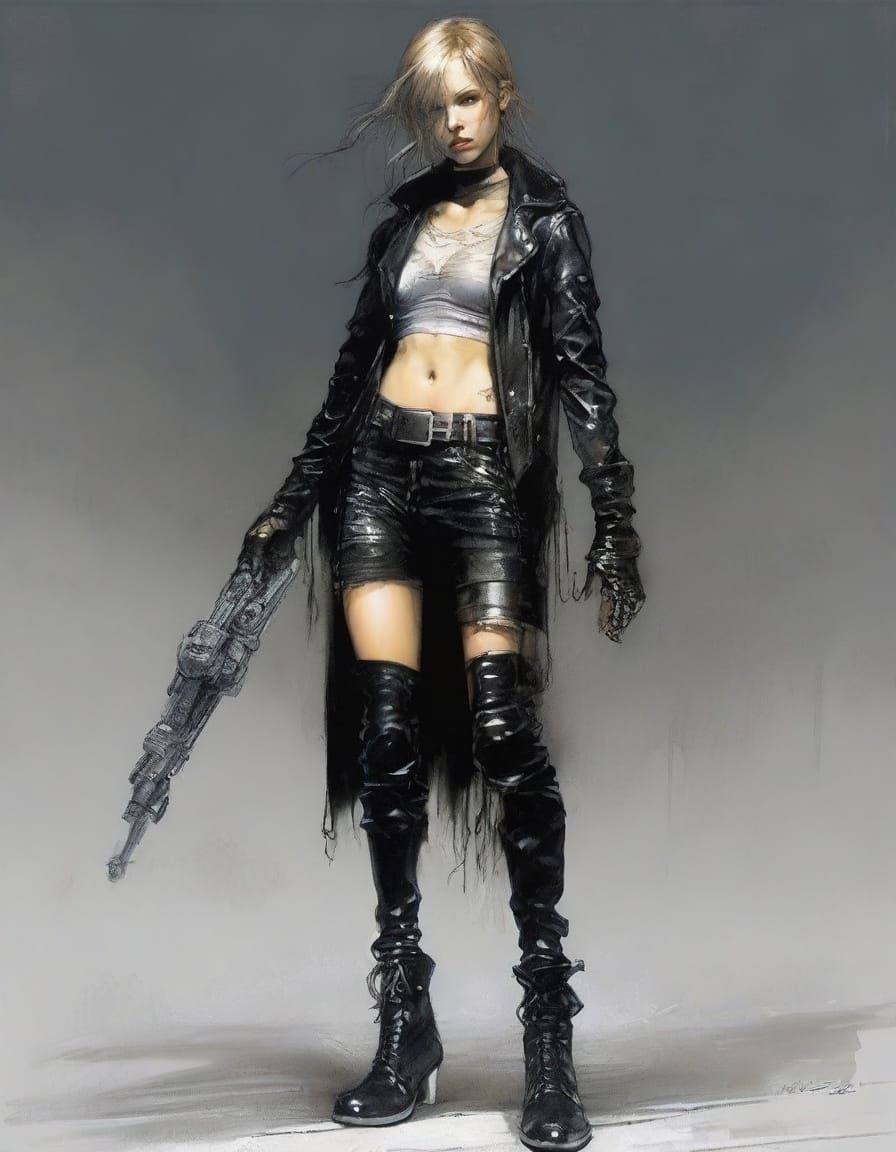 Goth Rocker Portrait in Airbrush Art Style