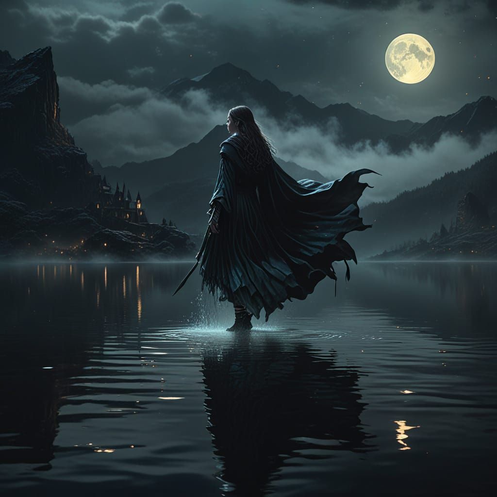 Ethereal Sorceress Emerges from Dark Waters