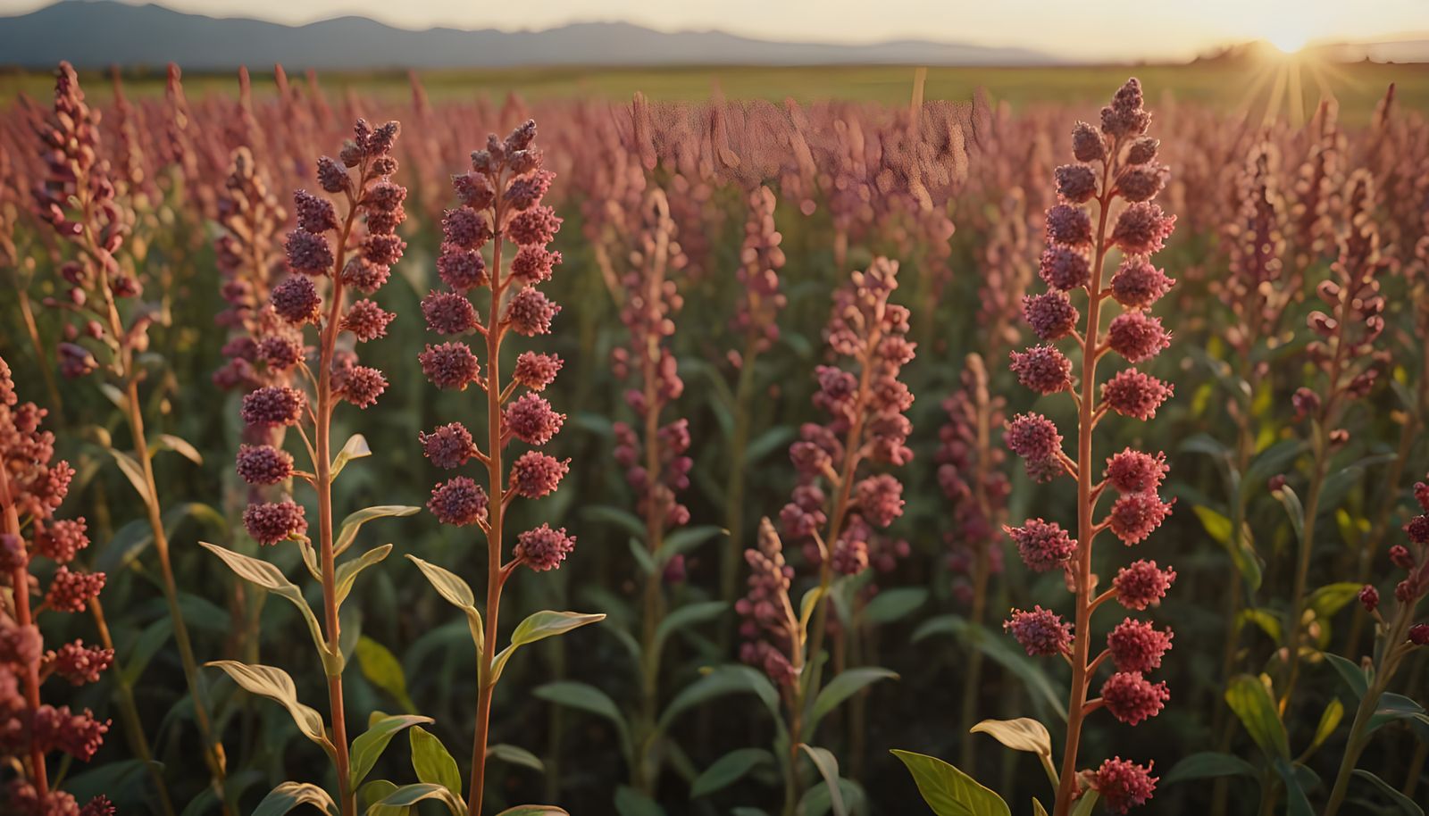 Red and Pink Quinoa Plants at Sunset