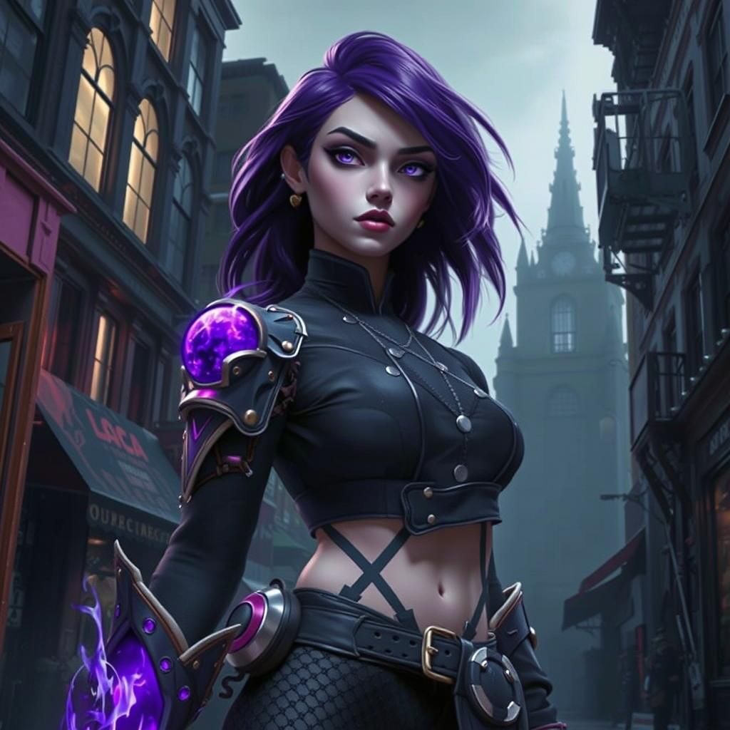 Gothic Girl Casting Magic in Hyperrealistic Style