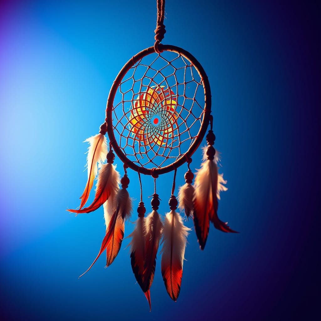 Surreal Native American Dreamcatcher Caught in Vibrant Glow