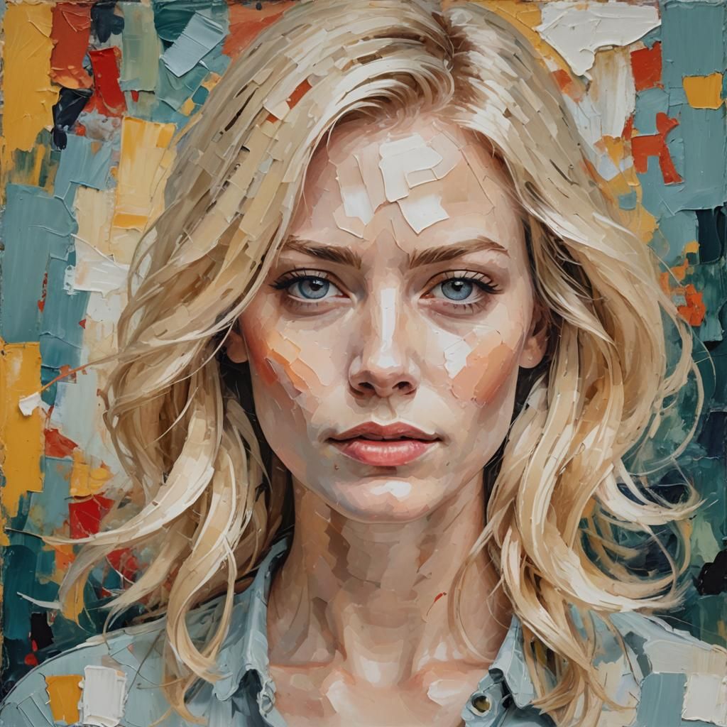 Blonde Woman: Impasto Studio Portrait with Fine Details