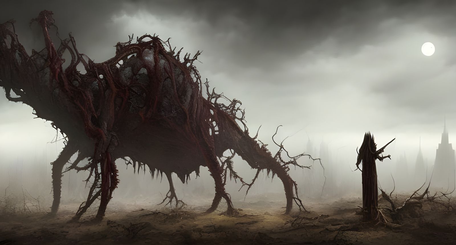 Dark Eldritch Creature in Post-Apocalyptic Landscape