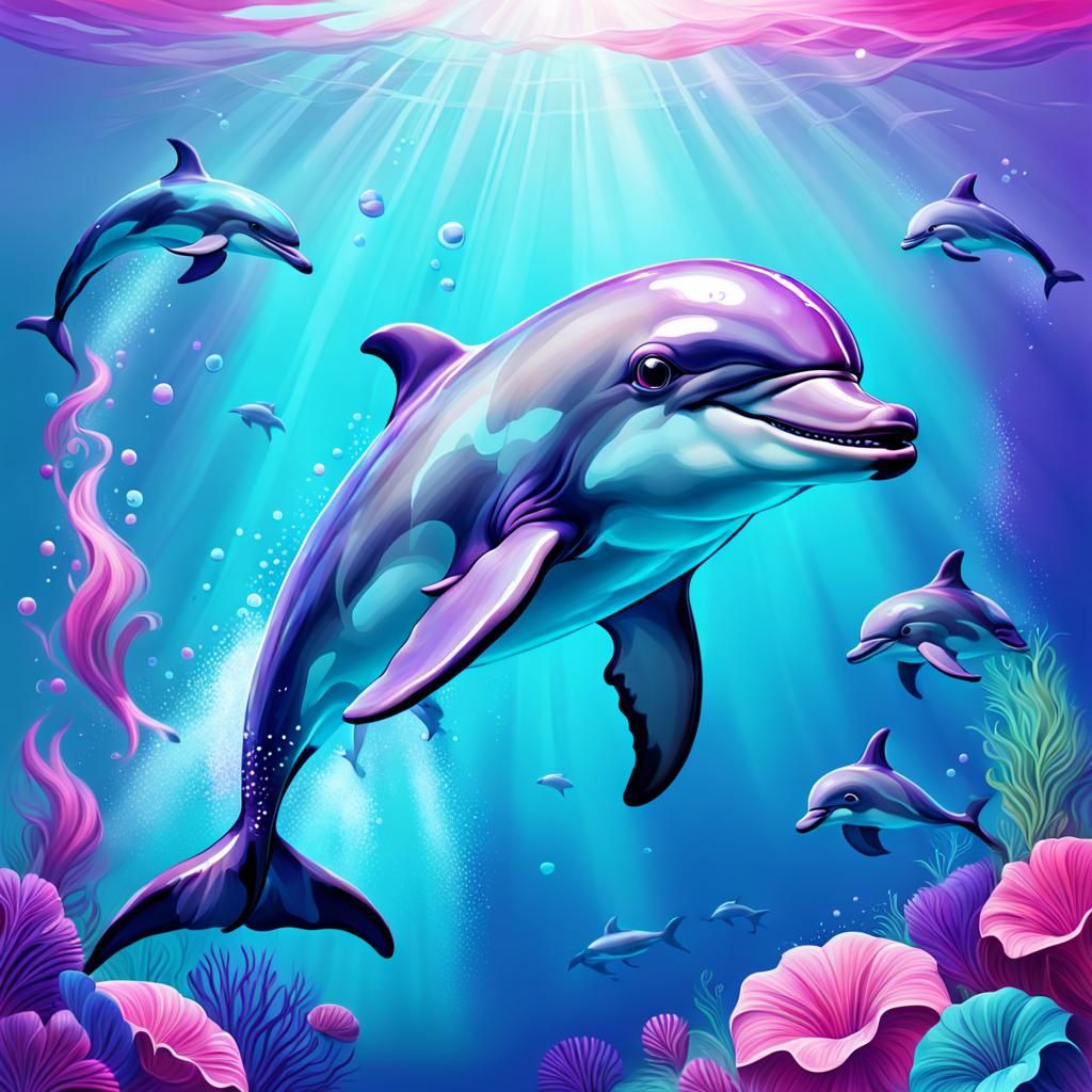 Cute Dolphin in Airbrushed Oil Paint Style