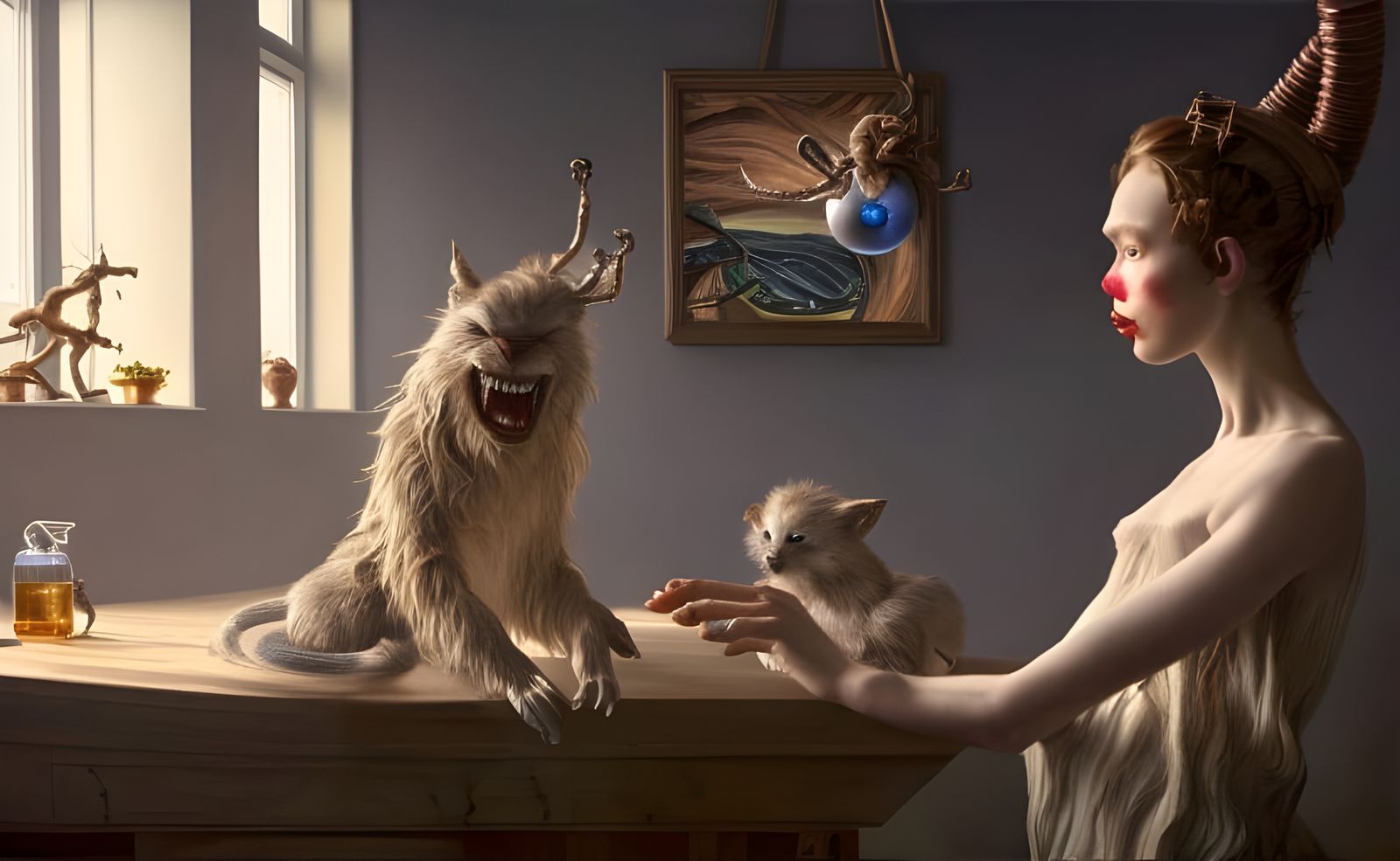 Ethereal Alien People with Pets: Detailed Digital Art