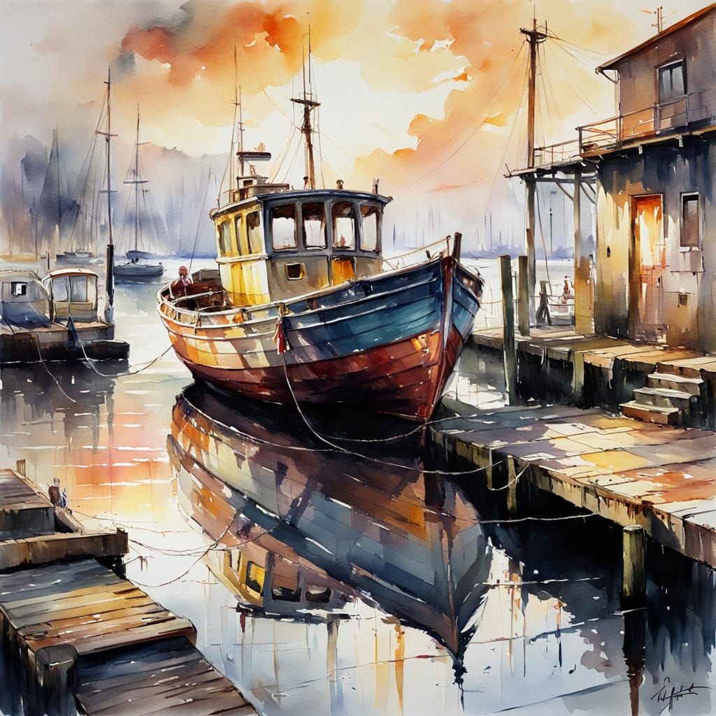 Old Boat at Sunset: Watercolour Painting
