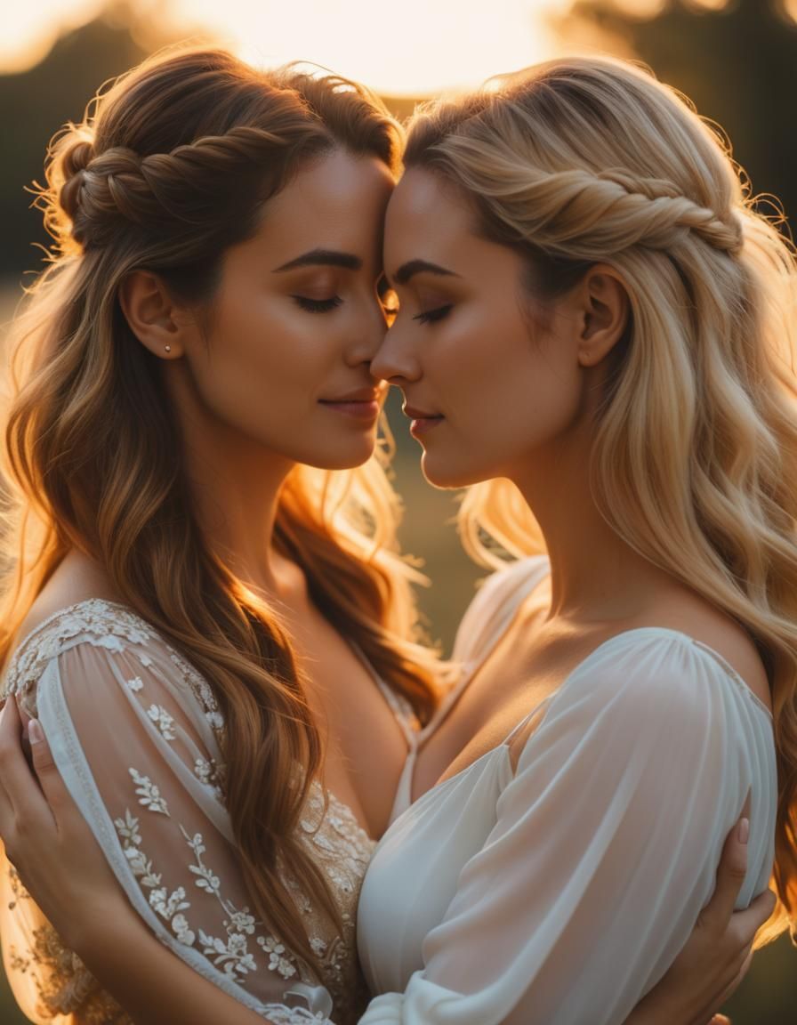 Embracing Women in Golden Light, Cinematic Still