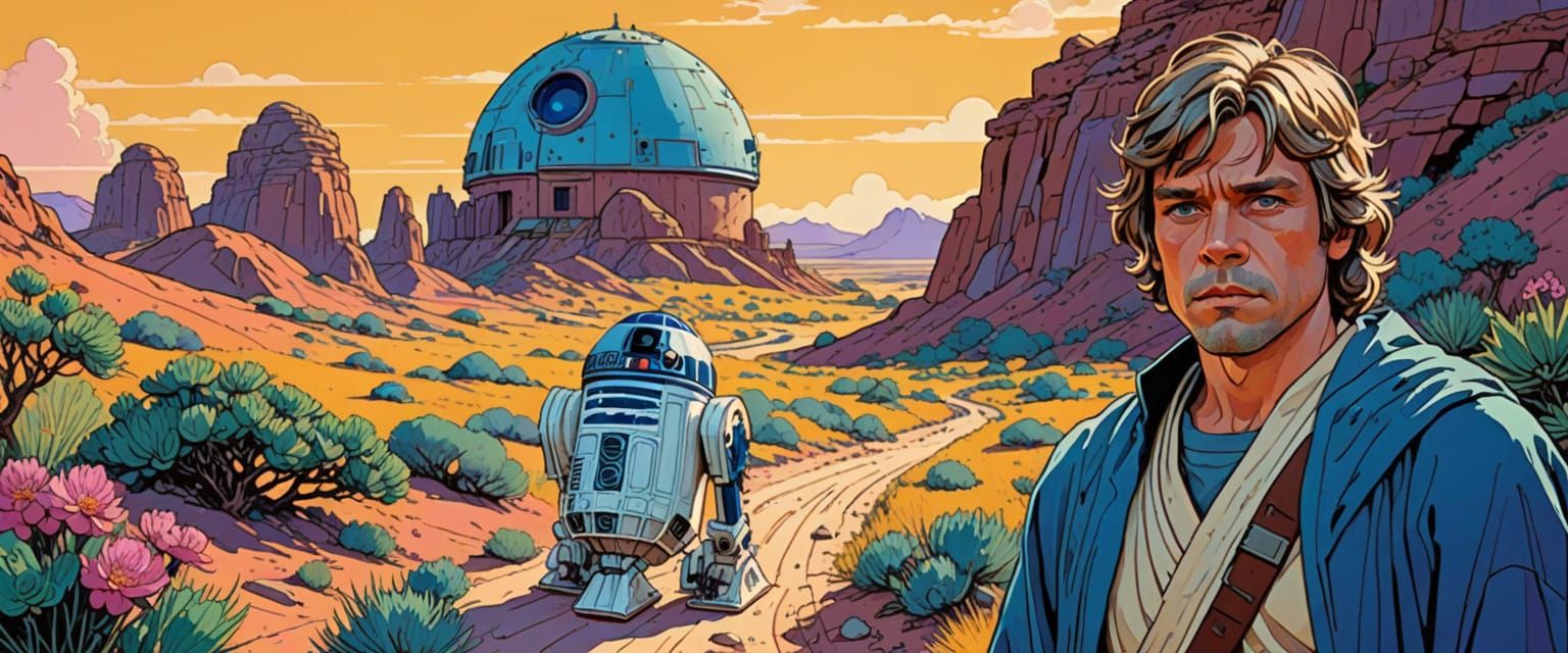 Luke Skywalker on Tatooine in Comic Book Style