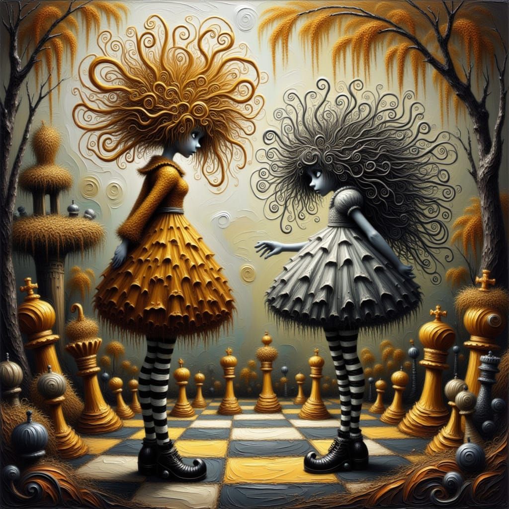 Intricate Watercolor Chess Game in Maximalist Style