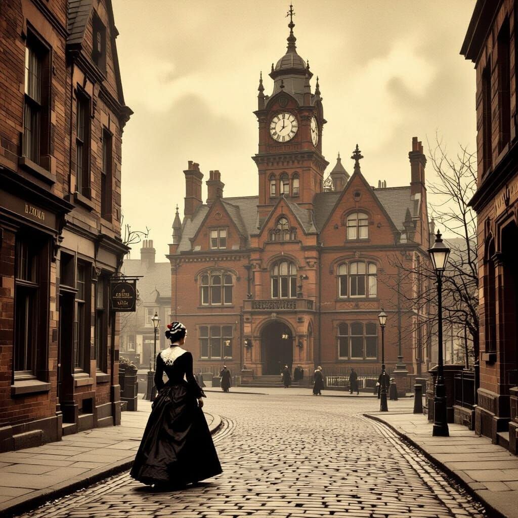 Victorian Eccles, Lancashire: Sepia Photo of Town Hall