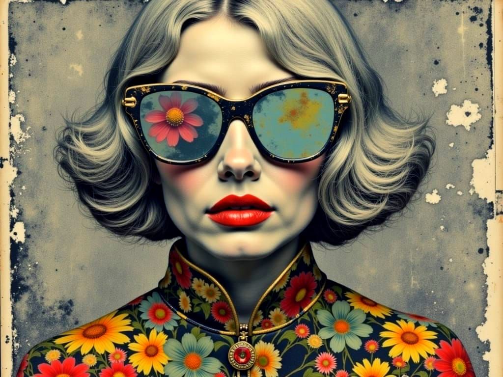 Iris Apfel's Reflection in Glasses, Magical Realism Sketch