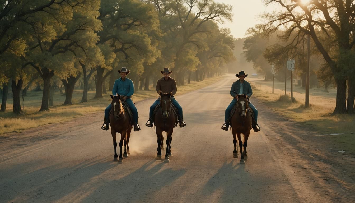 Cinematic Riders on Texas Road at Golden Hour