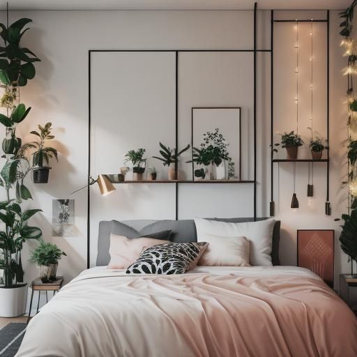 Peach and Black Modern Bedroom with Natural Lighting