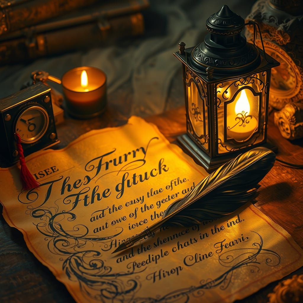 Calligraphic Parchment Illuminated by Lantern Light