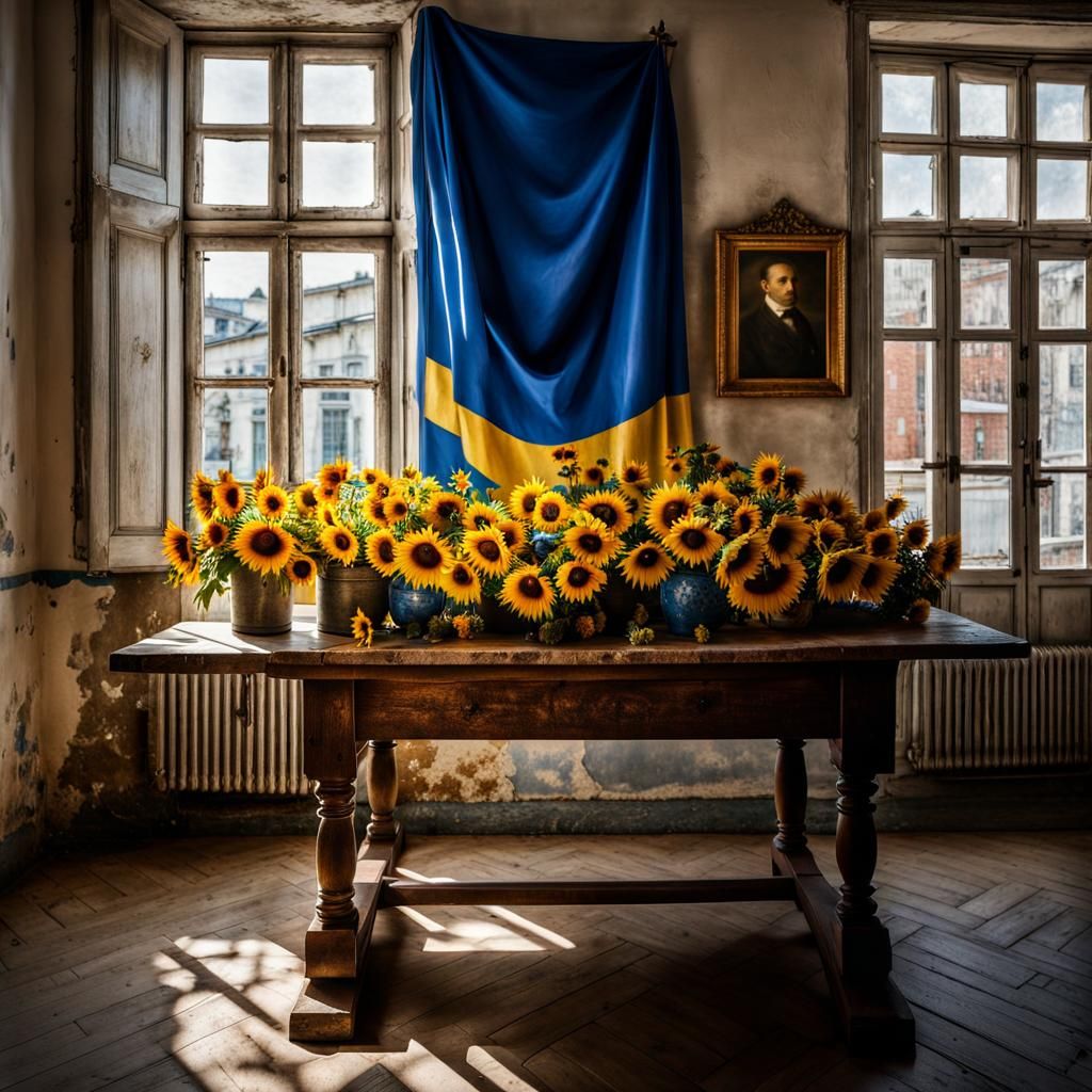 Ukrainian Still Life with Sunflowers, Hyperrealist Painting
