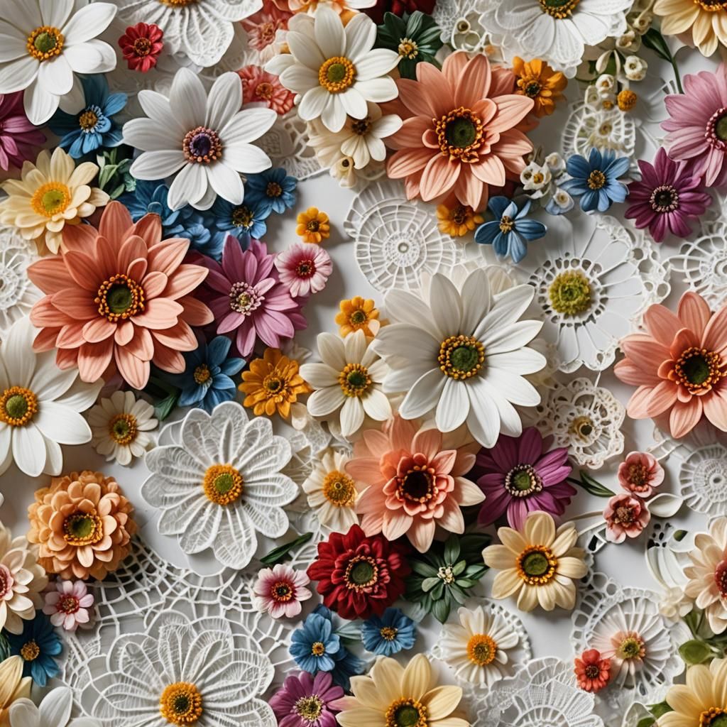 Vibrant Floral Doilies in Hyper-Realistic Detail