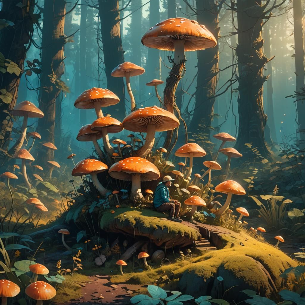 Peapol in Bioluminescent Forest: Fantasy Concept Art