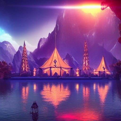 Glowing Crystal Circus Sunset: Digital Matte Painting