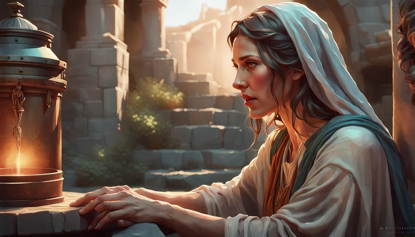 Jesus and Samaritan Woman at Well, Digital Art