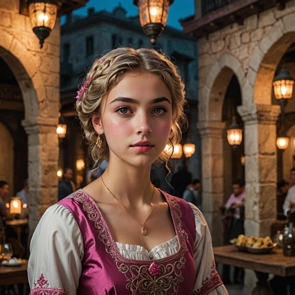 Cute Girl in Turkish Dress at Autumn Night