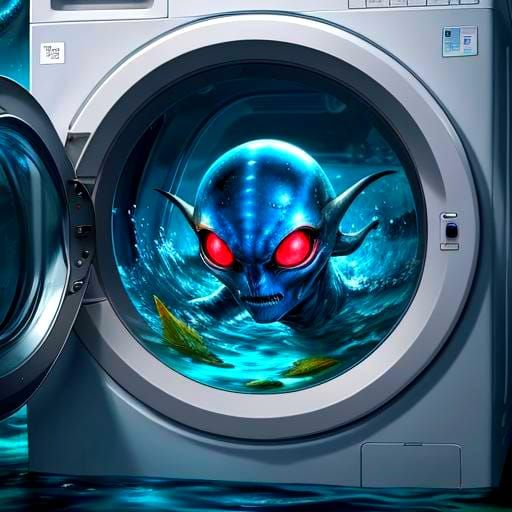 Underwater Alien in Washing Machine: Hyperrealistic Splash A...