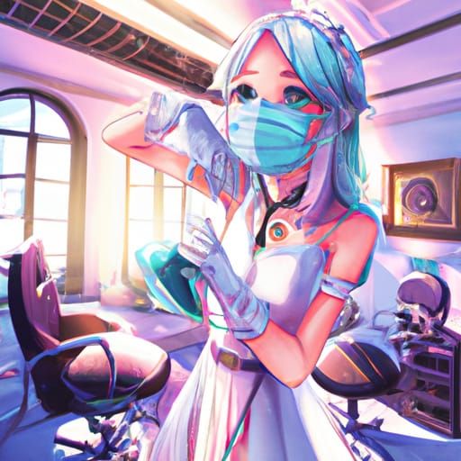 Anime Dental Hygienist in Dentist Office