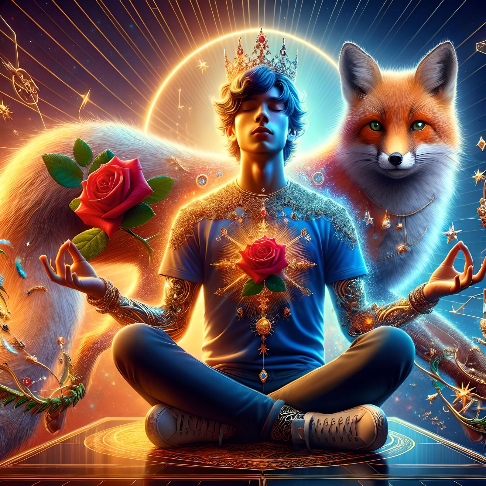 Meditative Royal with Fox in 3D Digital Art