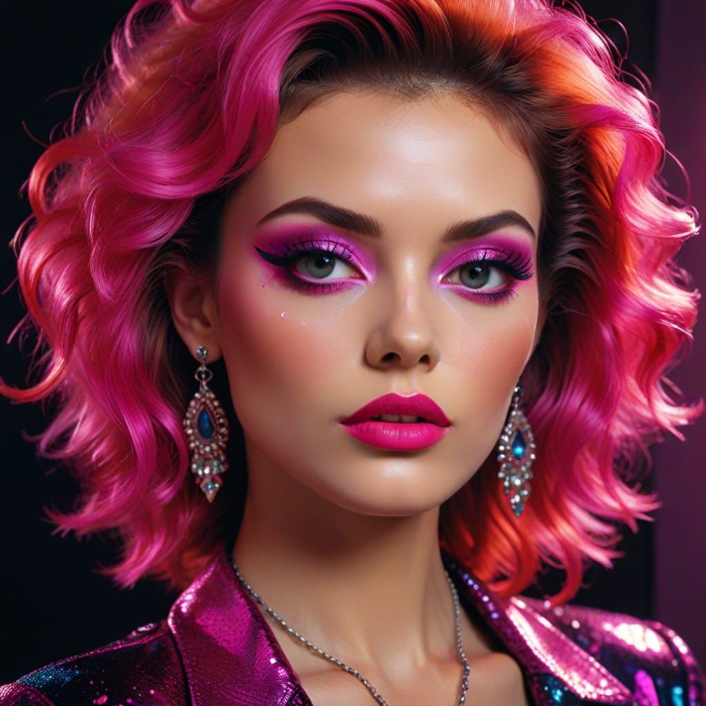 Glamorous 80s Woman in Hyperrealistic Portrait