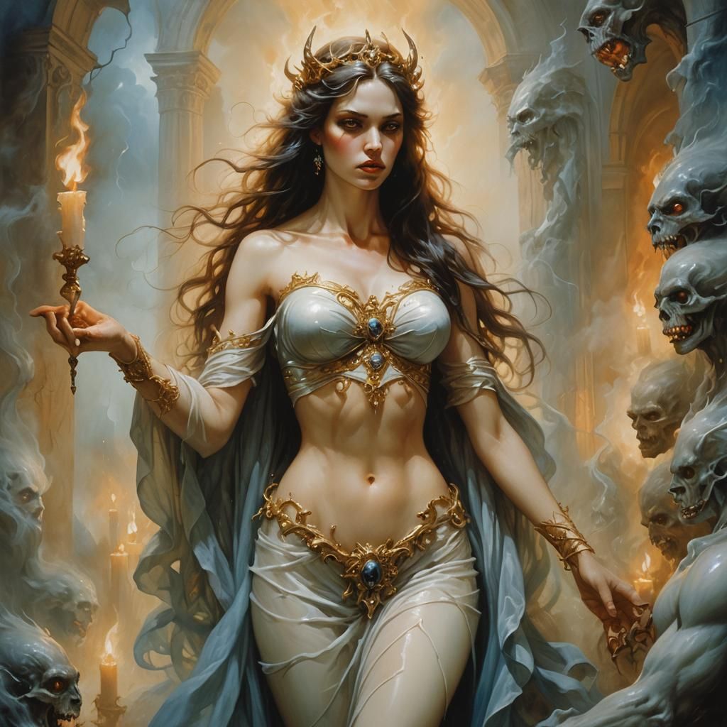 Galatea Battles Demon Self in Dark Fantasy Art