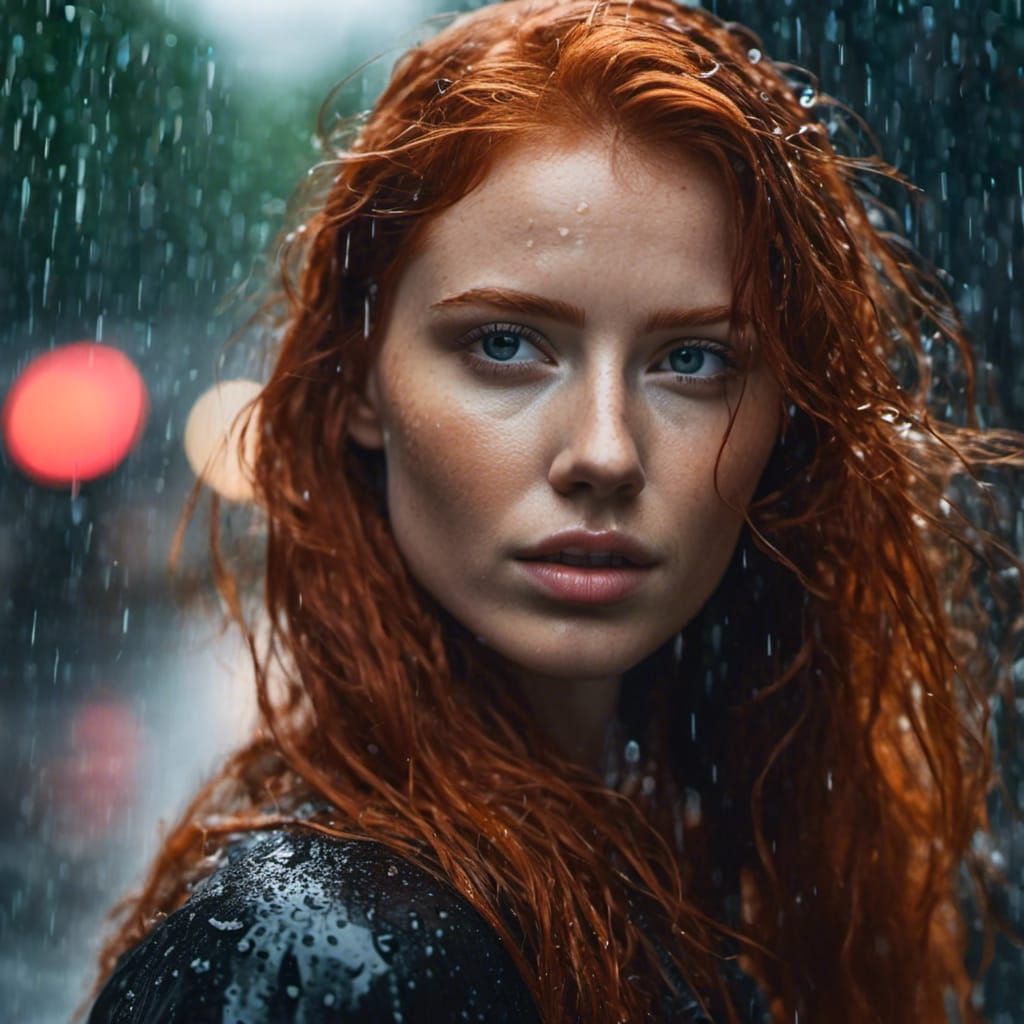 Redhead in Rain: A Naturalistic Portrait