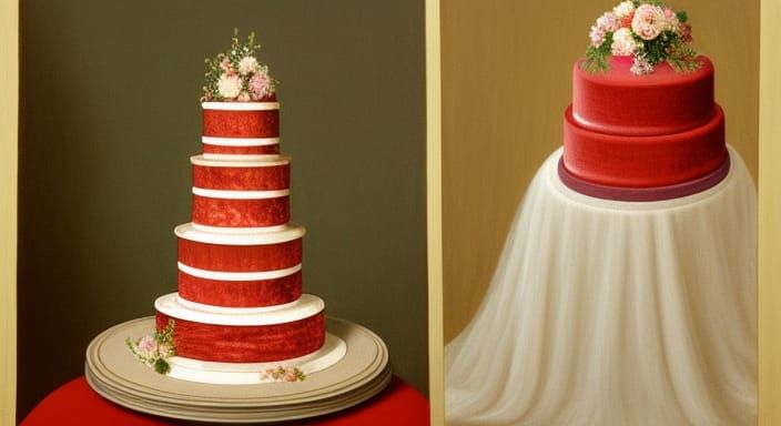 Octagonal Red Velvet Wedding Cake in Egg Tempera