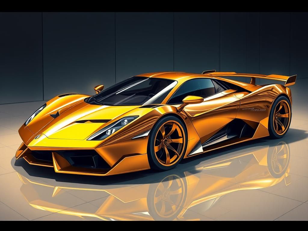 Retro-Futuristic Gold and Silver Sports Car in Anime Style