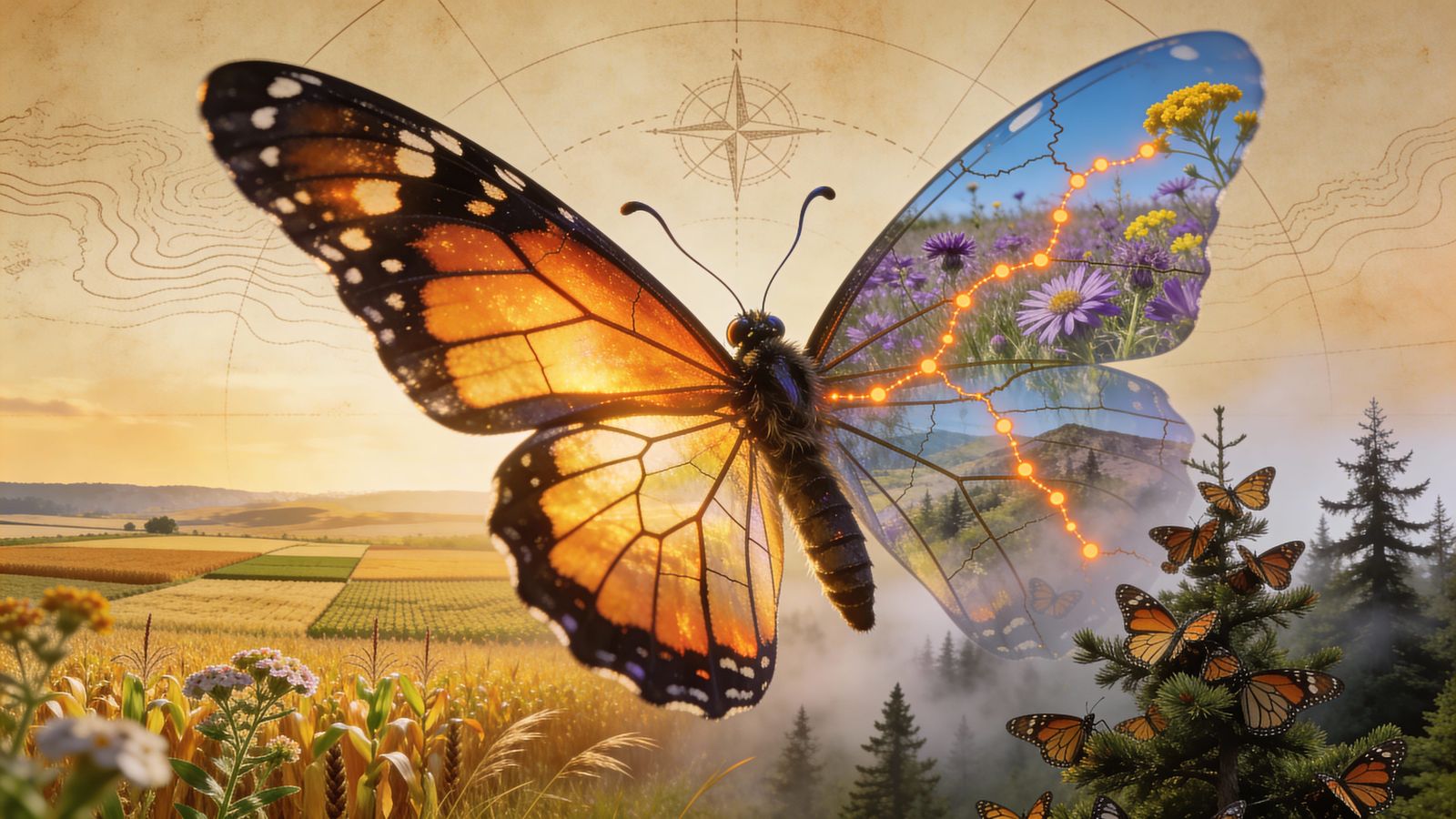 Monarch Butterfly Migration Double Exposure Art