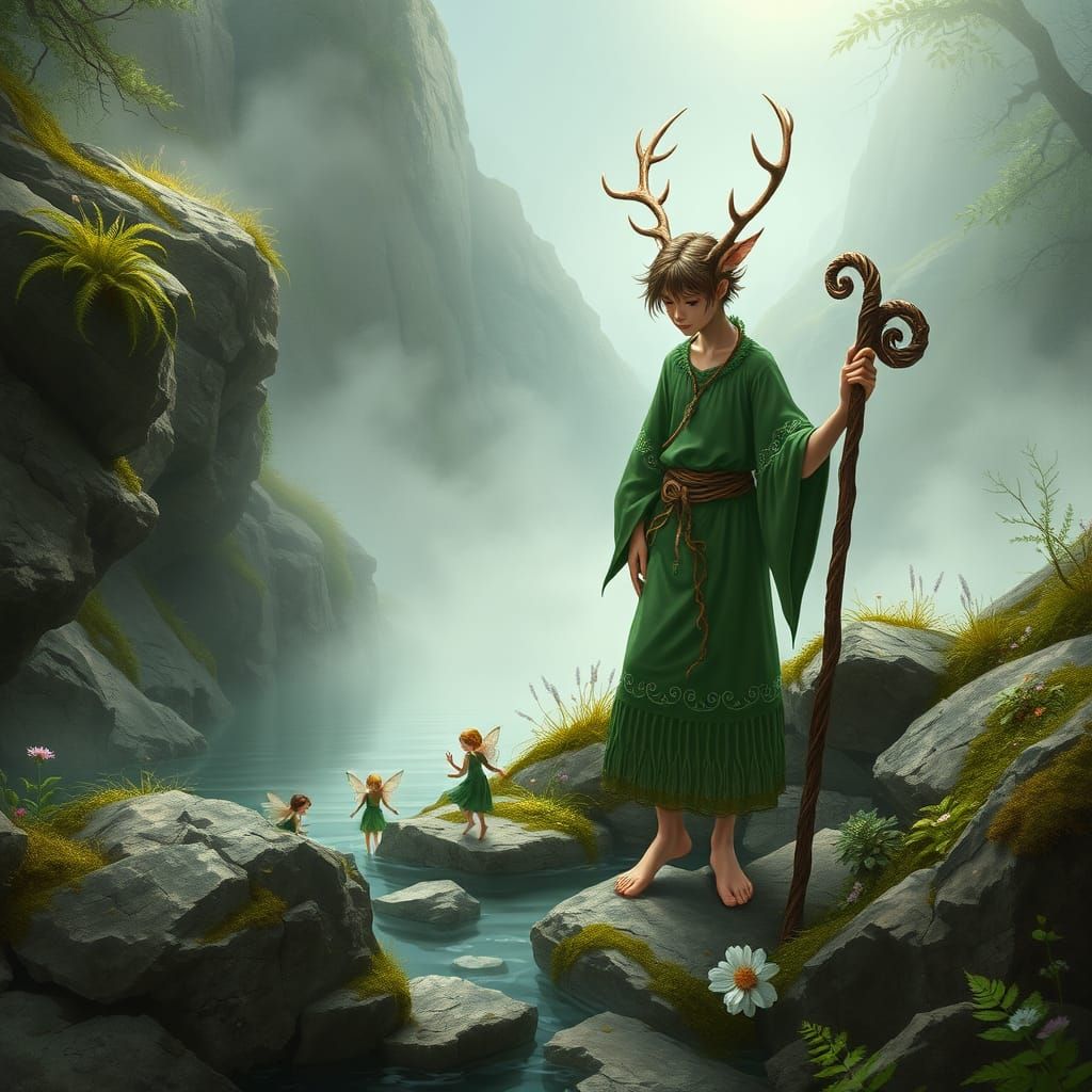 Mystical Fairy Watchman in Emerald Green Tunic and Vine Belt