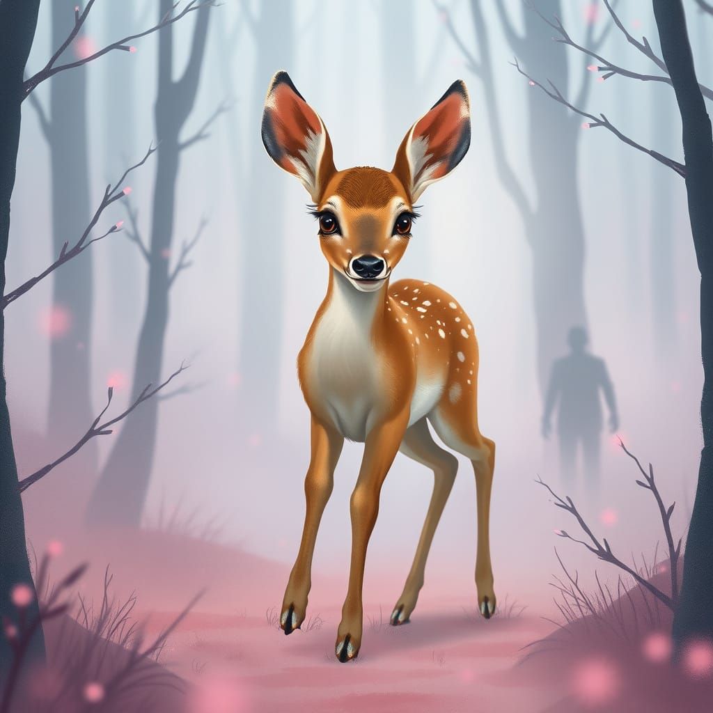 Gentle Doe in Whimsical Misty Forest