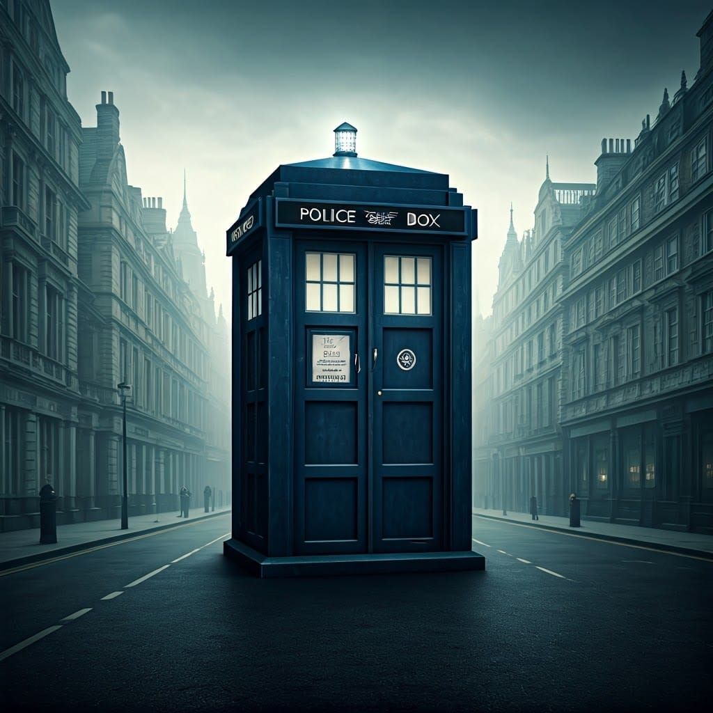 Timeless Blue Box in Foggy London Streets