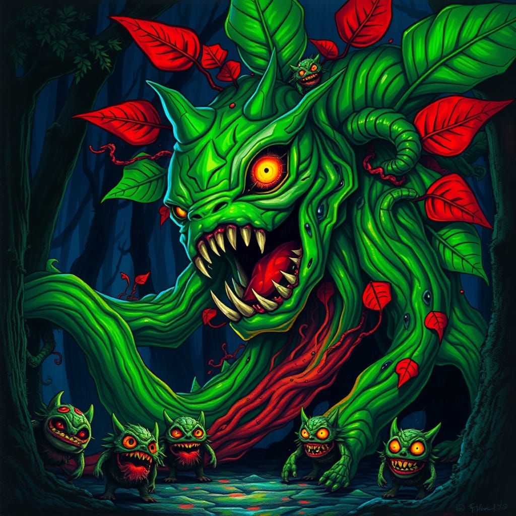 Surreal Green Beast Unleashes Monster Babies in Graffiti Dar...