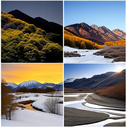 Four Seasons Mountain Stream Panoramic