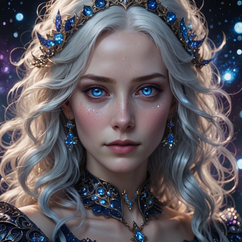 Fantasy Portrait: Moon Goddess in Starry Night Dress