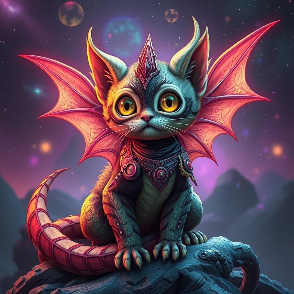 Surreal Retro-Futuristic Dragon Fairy Kitten