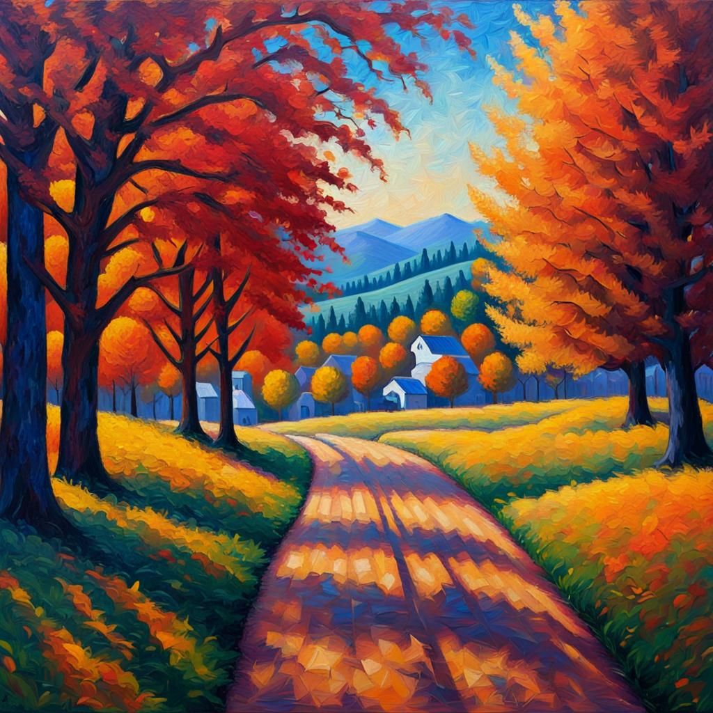 Autumn at Apple Hill in Impasto Style