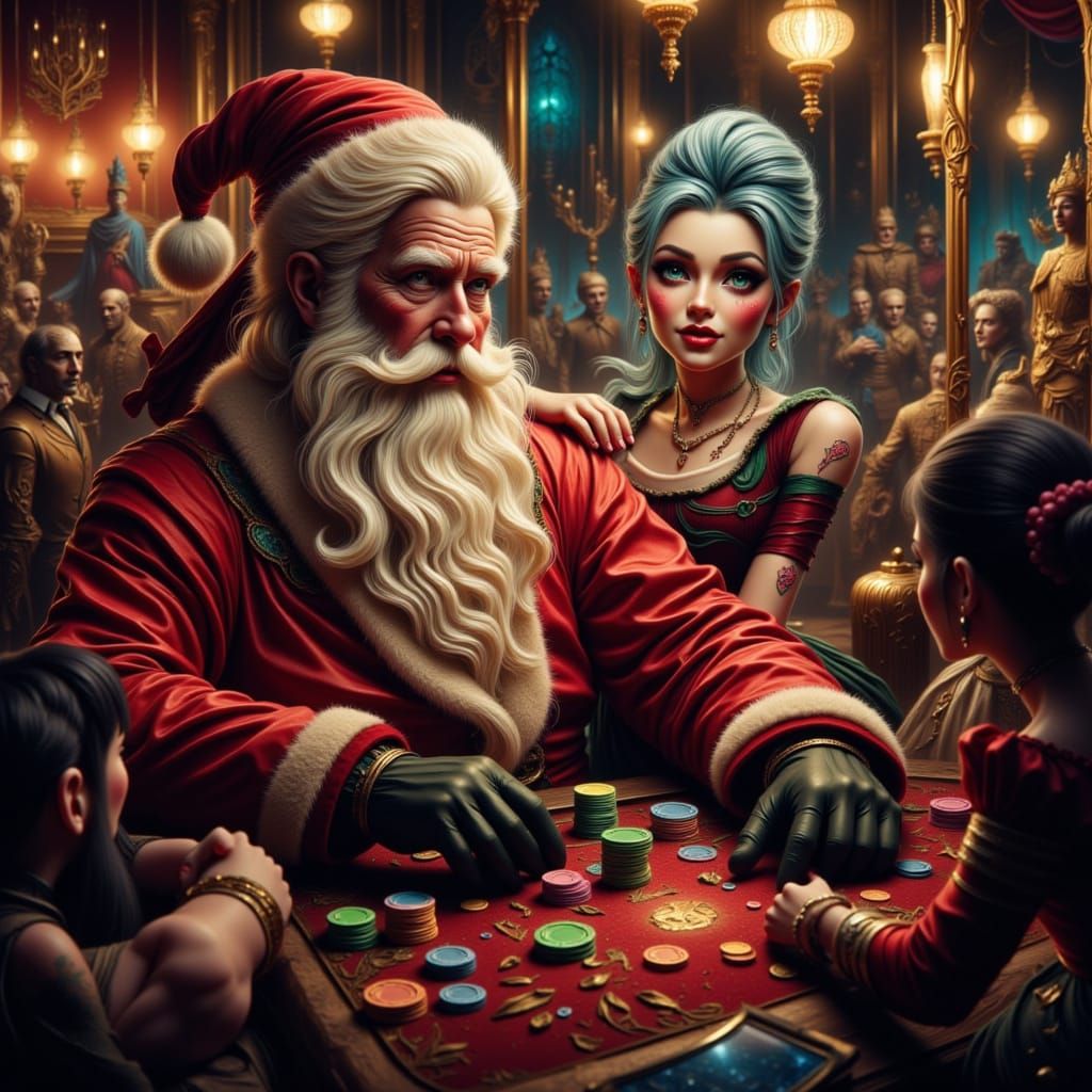 Santa and Friends Play Poker in Vegas