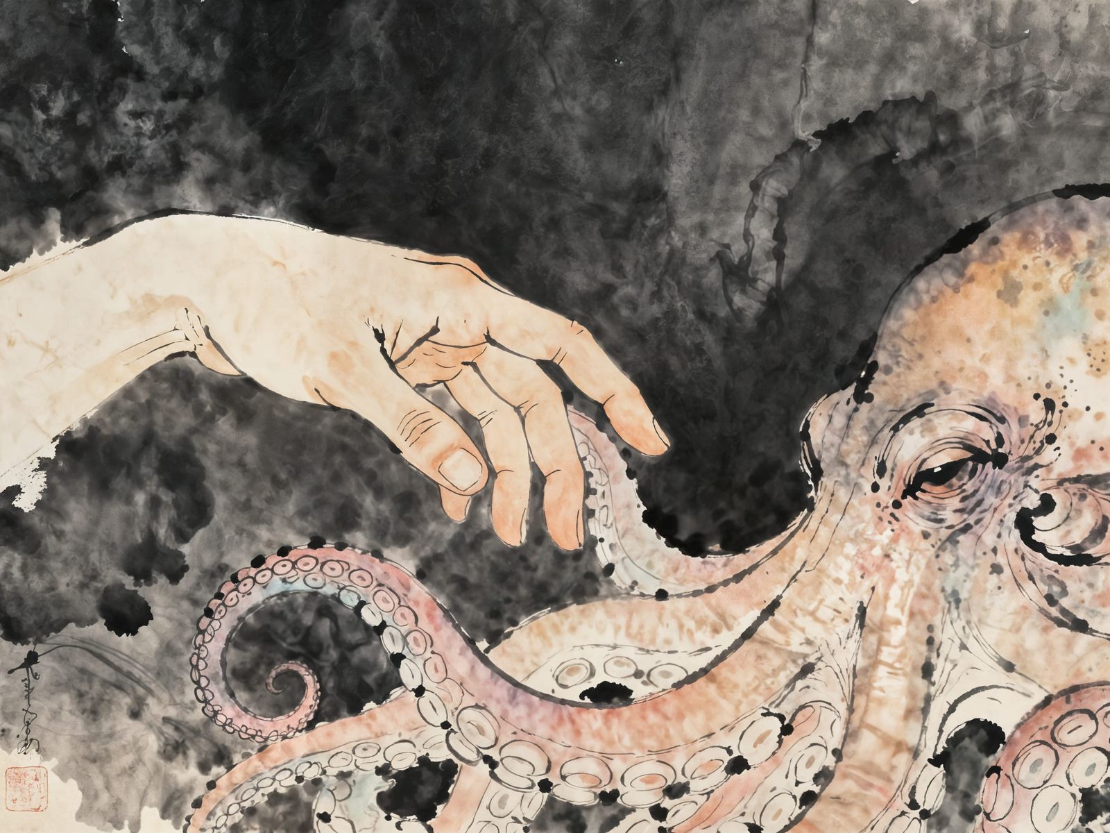 Divine Touch: Human Hand Meets Octopus Tentacle