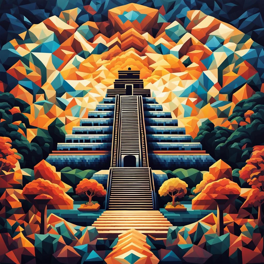 Chichén Itzá in Tessellation Cubist Art