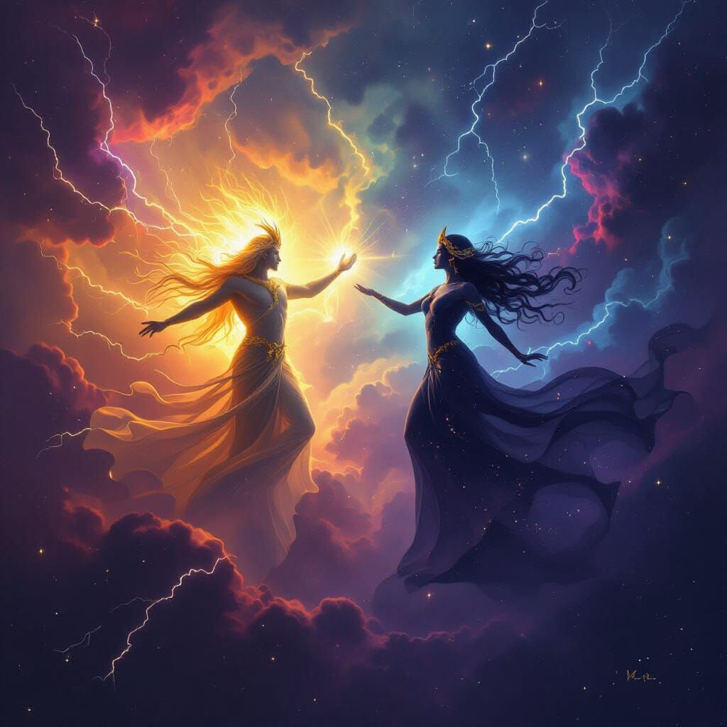 Cosmic Dance: Light God Meets Dark Goddess