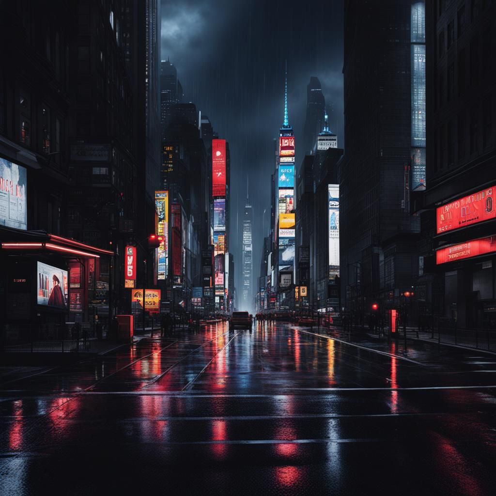 Rainy New York City in Anime Style