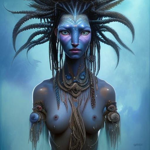 Detailed Na’vi Woman Portrait in Candy Art Style