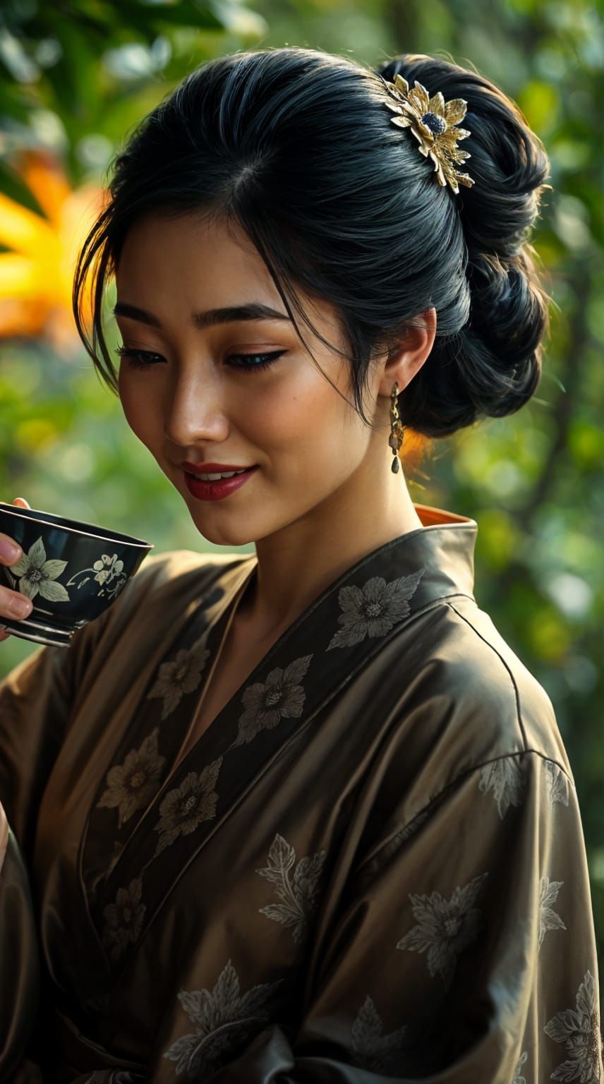 Zen Asian Harmony: Jasmine Tea Portrait in 8K