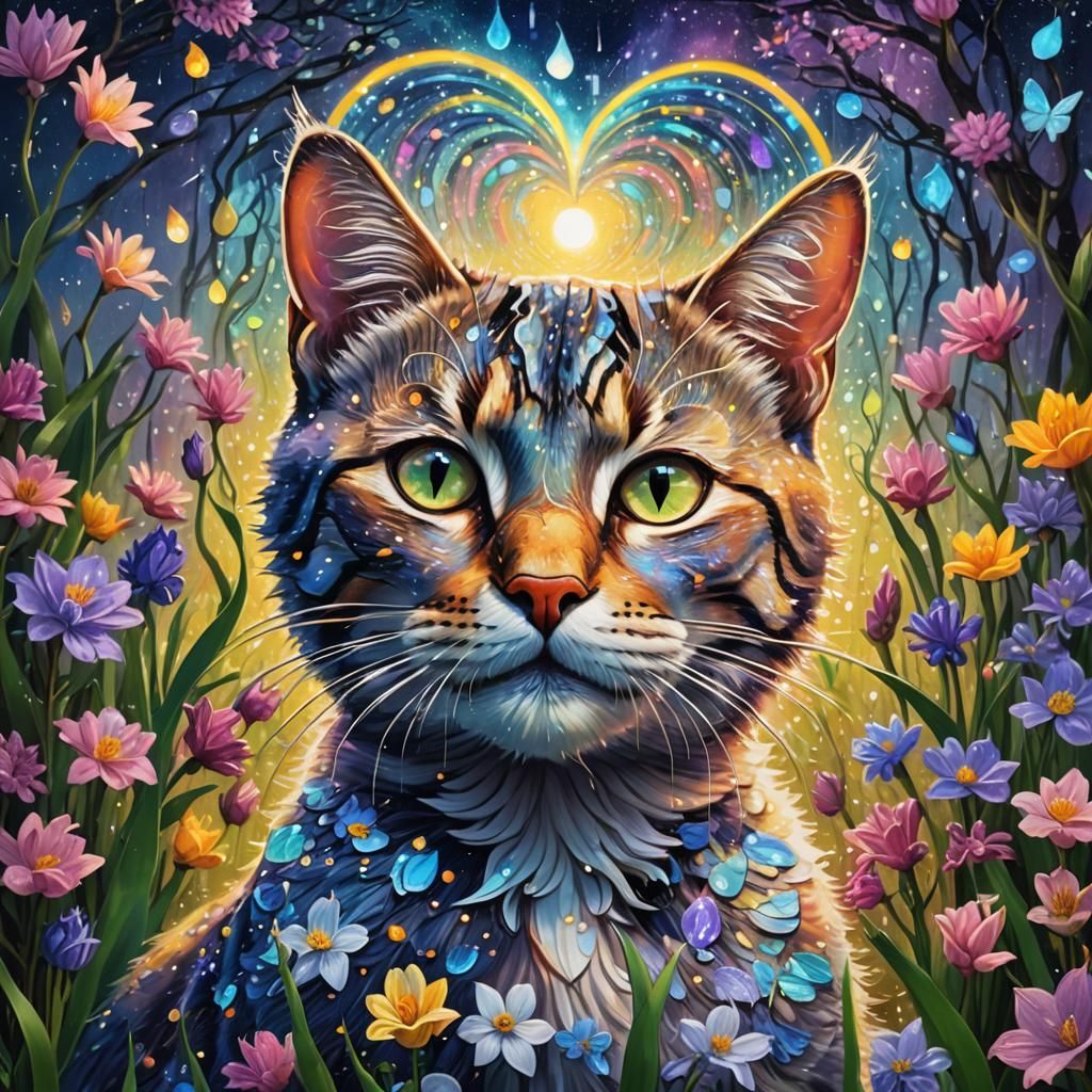 Cosmic Cats in Spring, a Holographic Illustration