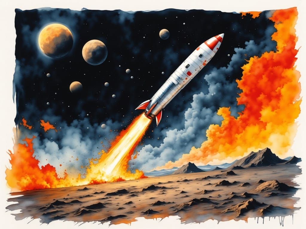 Rocket Launch in Surrealist Digital Painting Style